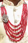 Cosa Nostraa_Red Glass Beads The Ganesha Carved Motif Mala _Online_at_Aza_Fashions