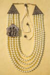 Buy_Cosa Nostraa_White Pearl Beads The Ram Darbar Carved Motif Mala _at_Aza_Fashions