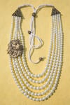 Buy_Cosa Nostraa_White Pearl Beads The Lion Carved Motif Mala _at_Aza_Fashions