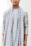 Shop_Antar Agni_Grey Geometric Stripes Handloom Cotton Scarf _at_Aza_Fashions