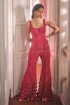 Buy_Mishru_Pink Tulle Square Neck Embroidered Flared Jumpsuit  _at_Aza_Fashions