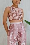 Buy_Mishru_Pink Dupion Hand Embroidered Crop Top With Flared Pant_Online_at_Aza_Fashions