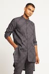 Shop_Son Of A Noble Snob_Grey 100% Linen Tilt Gurung Print Kurta_Online_at_Aza_Fashions