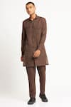 Buy_Son of A Noble Snob_Brown 100% Linen Plain Sukma Kurta Set  _at_Aza_Fashions