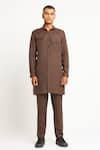 Buy_Son of A Noble Snob_Brown 100% Linen Plain Sukma Kurta Set  _Online_at_Aza_Fashions