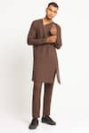 Buy_Son of A Noble Snob_Brown 100% Linen Plain Adil Kurta Set  _at_Aza_Fashions