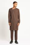 Son of A Noble Snob_Brown 100% Linen Plain Adil Kurta Set  _Online_at_Aza_Fashions