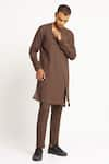 Buy_Son of A Noble Snob_Brown 100% Linen Plain Adil Kurta Set  _Online_at_Aza_Fashions