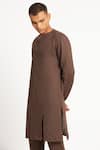 Son of A Noble Snob_Brown 100% Linen Plain Adil Kurta Set  _at_Aza_Fashions