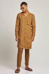 Buy_Son of A Noble Snob_Brown 100% Linen Plain Attur Collar Kurta Set  _at_Aza_Fashions