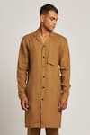 Son of A Noble Snob_Brown 100% Linen Plain Attur Collar Kurta Set  _Online_at_Aza_Fashions