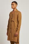 Buy_Son of A Noble Snob_Brown 100% Linen Plain Attur Collar Kurta Set  _Online_at_Aza_Fashions