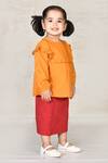 Arihant Rai Sinha_Yellow Cotton Frill Top For Girls_Online_at_Aza_Fashions