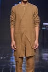 Buy_Son of A Noble Snob_Brown 100% Linen Solid Dumka Kurta Set  _Online_at_Aza_Fashions