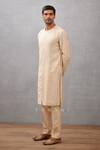 Torani_Beige Handwoven Chanderi Dori Kasturi Aadav Kurta Set _Online_at_Aza_Fashions