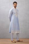 Torani_Blue Churidar Cotton Silk, Kurta Handwoven Chanderi Samsara Vrisa Work Set _Online_at_Aza_Fashions