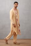 Buy_Torani_Beige Viscose Silk Chintz Kasturi Kanan Draped Collar Kurta Set _at_Aza_Fashions