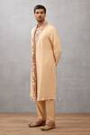 Buy_Torani_Beige Viscose Silk Chintz Kasturi Kanan Draped Collar Kurta Set _Online_at_Aza_Fashions