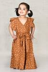 Buy_Arihant Rai Sinha_Brown Polka Dot Frill Dress For Girls_at_Aza_Fashions