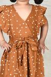 Shop_Arihant Rai Sinha_Brown Polka Dot Frill Dress For Girls_Online_at_Aza_Fashions