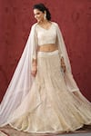 Shop_MINAKI_Off White Net Embroidery Sequins V Neck Art Deco Bridal Lehenga Set _Online_at_Aza_Fashions