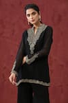 Buy_MINAKI_Black Georgette And Organza Embroidery Zardozi Mandarin Collar Kurta Sharara Set _Online_at_Aza_Fashions