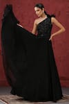 MINAKI_Black Georgette Embroidery Sequins One Shoulder Gown _Online_at_Aza_Fashions