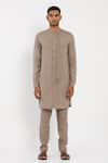 Son of A Noble Snob_Brown 100% Linen Kurta  _Online_at_Aza_Fashions