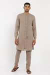 Buy_Son of A Noble Snob_Brown 100% Linen Kurta  _at_Aza_Fashions