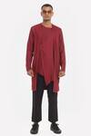 Buy_Son Of A Noble Snob_Red Cotton Silk Aster Linen Asymmetric Kurta Set_at_Aza_Fashions