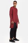 Son Of A Noble Snob_Red Cotton Silk Aster Linen Asymmetric Kurta Set_Online_at_Aza_Fashions