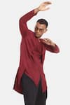 Buy_Son Of A Noble Snob_Red Cotton Silk Aster Linen Asymmetric Kurta Set_Online_at_Aza_Fashions
