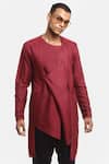 Shop_Son Of A Noble Snob_Red Cotton Silk Aster Linen Asymmetric Kurta Set_Online_at_Aza_Fashions