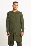 Son of A Noble Snob_Green 100% Linen Plain Dumka Layered Kurta  _Online_at_Aza_Fashions