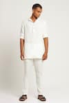 Buy_Son of A Noble Snob_White 100% Linen Plain Ambar Asymmetric Kurta  _at_Aza_Fashions