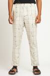 Son Of A Noble Snob_Ivory 100% Linen Tile Toco Printed Trouser_Online_at_Aza_Fashions