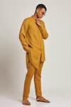 Son Of A Noble Snob_Yellow 100% Linen Gurung Asymmetric Kurta_Online_at_Aza_Fashions