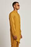Son Of A Noble Snob_Yellow 100% Linen Gurung Asymmetric Kurta_at_Aza_Fashions