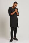 Shop_Son Of A Noble Snob_Black 100% Linen Plain Adil Kurta_at_Aza_Fashions