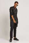Son Of A Noble Snob_Black 100% Linen Printed Twig Gurung Kurta_Online_at_Aza_Fashions