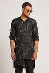 Shop_Son Of A Noble Snob_Black 100% Linen Printed Twig Gurung Kurta_Online_at_Aza_Fashions