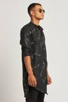 Son Of A Noble Snob_Black 100% Linen Printed Twig Gurung Kurta_at_Aza_Fashions