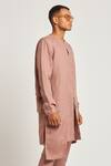 Son of A Noble Snob_Purple 100% Linen Plain Dumka Layered Kurta _Online_at_Aza_Fashions