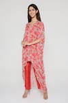 Bha sha_Coral Shantoon Printed V Neck Maana Kaftan Pant Set _at_Aza_Fashions