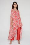 Bha sha_Coral Shantoon Printed V Neck Maana Kaftan Pant Set _Online_at_Aza_Fashions