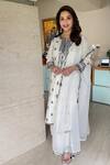 Buy_Sureena Chowdhri_White Silk Chanderi Embroidered Mirror Work Round Notched Kurta Set _at_Aza_Fashions