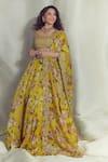 Shop_Prints by Radhika_Yellow Blouse Silk And Embroidery Floral Square Lehenga Set _at_Aza_Fashions