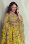 Prints by Radhika_Yellow Blouse Silk And Embroidery Floral Square Lehenga Set _Online_at_Aza_Fashions