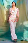 Buy_Rishi and Vibhuti_Ivory Crepe And Dupion Print & Embellishment Floral Misty Blazer & Pant Set _at_Aza_Fashions