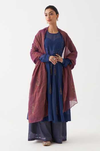 Buy_Rhua_Blue Dupatta Tissue , Kurta Madiha Embroidered Anarkali Set _at_Aza_Fashions